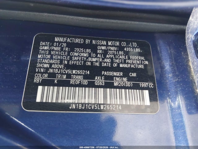 Продажа на аукционе авто 2020 Nissan Rogue Sport Sv Fwd Xtronic Cvt, vin: JN1BJ1CV5LW265214, номер лота: 45667256