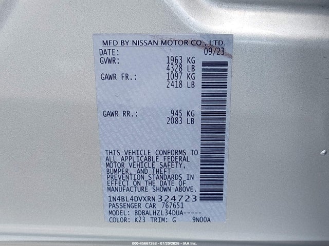 1N4BL4DVXRN324723 Nissan Altima Sv Fwd