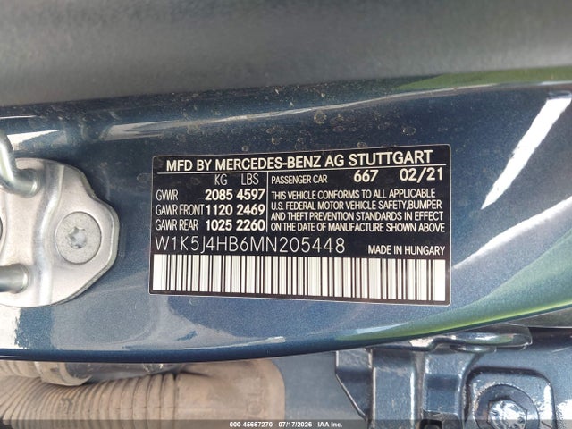 45667270 :رقم المزاد ، W1K5J4HB6MN205448 vin ، 2021 Mercedes-benz Cla 250 4matic مزاد بيع