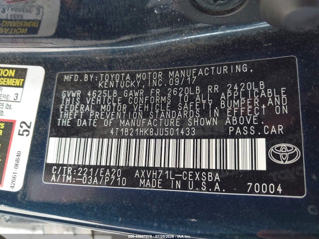 4T1B21HK8JU501433 Toyota Camry Hybrid Se