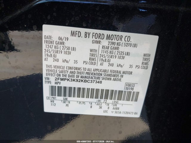 2FMPK3K92KBC37348 Ford Edge Titanium