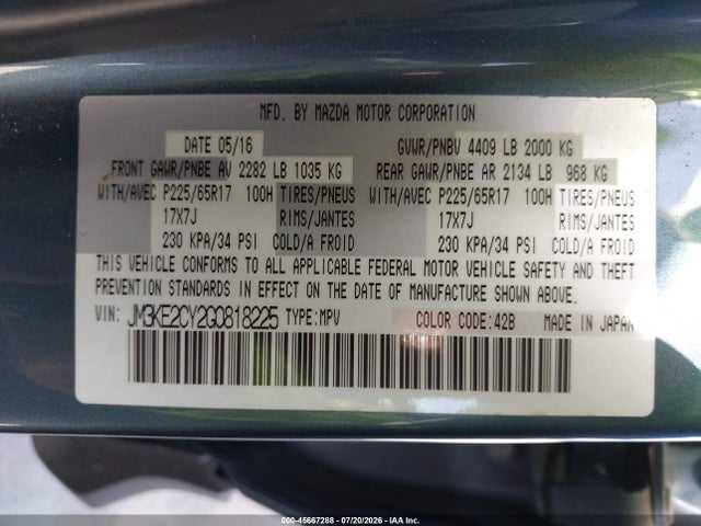 Aukcja sprzedaży 2016 Mazda Cx-5 Touring, vin: JM3KE2CY2G0818225, numer aukcji: 45667288