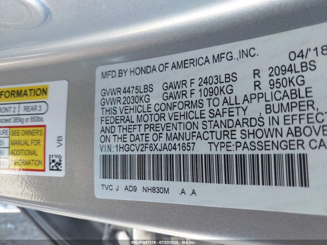 1HGCV2F6XJA041657 Honda Accord Ex-l 2.0t