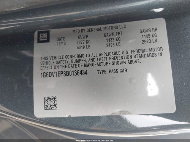 45667324 :رقم المزاد ، 1G6DV1EP3B0136434 vin ، 2011 Cadillac Cts-v مزاد بيع