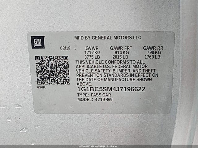 1G1BC5SM4J7196622 Chevrolet Cruze Ls Auto