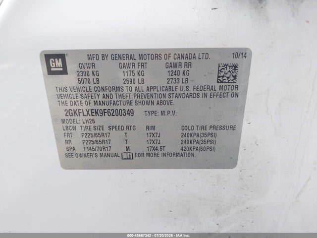 GMC Terrain Slt-1 2015 2GKFLXEK9F6200349 Image 9