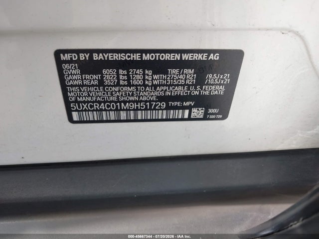 5UXCR4C01M9H51729 BMW X5 Sdrive40i