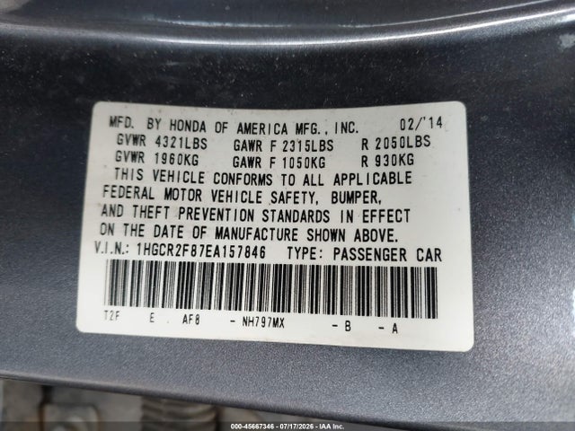 Honda Accord Ex-l 2014 1HGCR2F87EA157846 Image 9