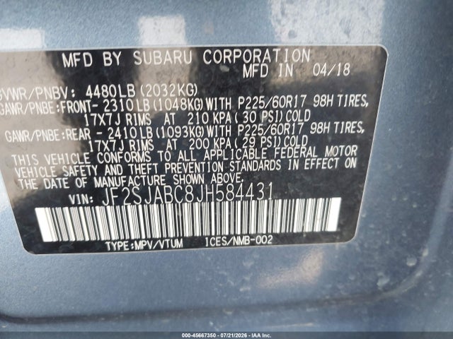 Subaru Forester 2.5i 2018 JF2SJABC8JH584431 Image 9