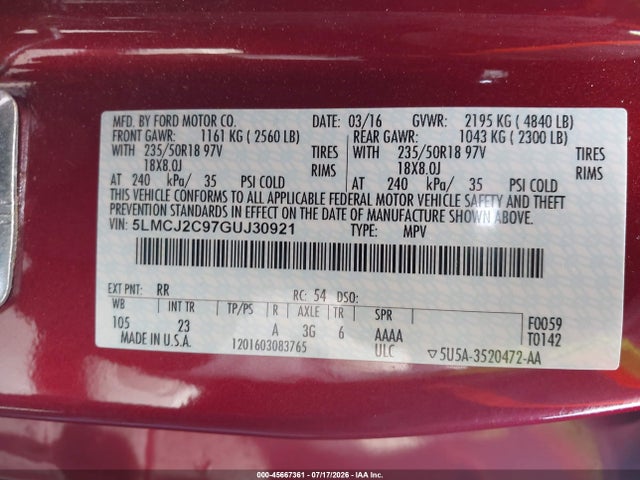 Lincoln MKC SELECT 2016 5LMCJ2C97GUJ30921 Image 9