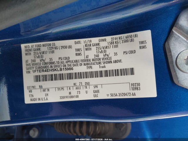 Ford Ranger Xlt 2019 1FTER4EH5KLB15986 Image 9