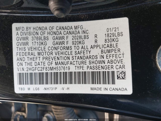 Honda Civic Sport 2021 2HGFC2F83MH537619 Image 9