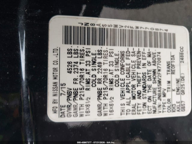 Nissan Rogue Select S 2015 JN8AS5MV2FW770874 Image 9