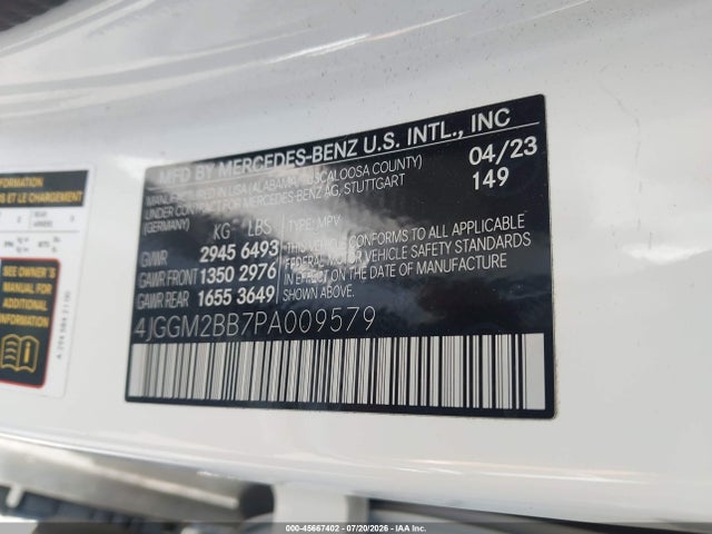 Aukcja sprzedaży 2023 Mercedes-benz Eqe 350+ Suv, vin: 4JGGM2BB7PA009579, numer aukcji: 45667402