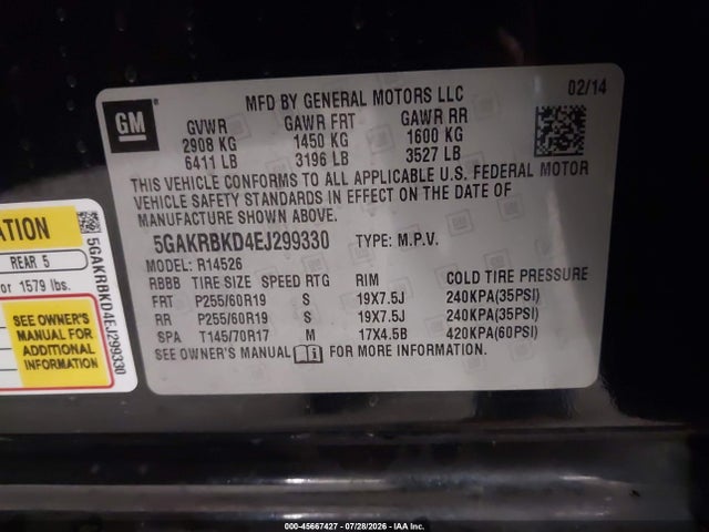 Продажа на аукционе авто 2014 Buick Enclave Leather, vin: 5GAKRBKD4EJ299330, номер лота: 45667427