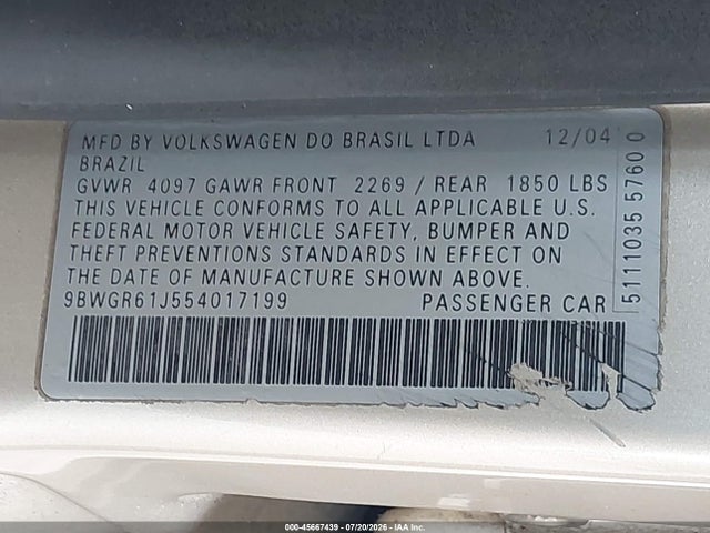 Продажа на аукционе авто 2005 Volkswagen Golf Gls Tdi, vin: 9BWGR61J554017199, номер лота: 45667439