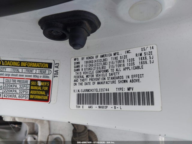 Honda CR-V LX 2014 5J6RM3H37EL035744 Image 9