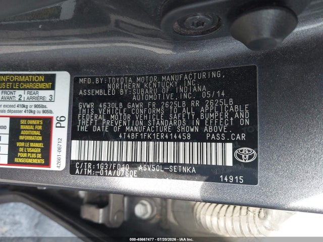 4T4BF1FK1ER414458 Toyota CAMRY LE
