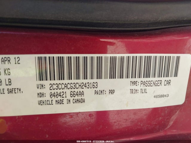 Aukcja sprzedaży 2012 Chrysler 300 Limited, vin: 2C3CCACG3CH243163, numer aukcji: 45667519