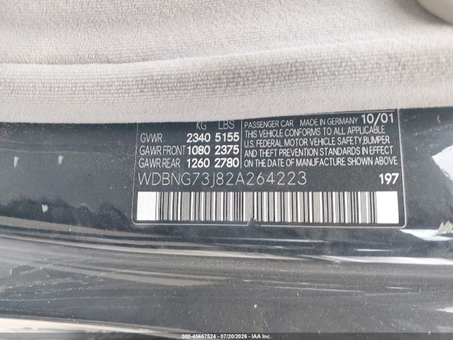 Aukcja sprzedaży 2002 Mercedes-benz S 55 Amg, vin: WDBNG73J82A264223, numer aukcji: 45667524