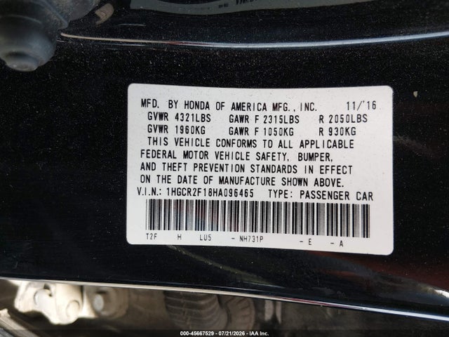 1HGCR2F18HA096465 Honda Accord Sport Se