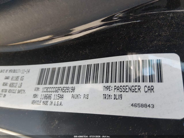 45667534 :رقم المزاد ، 1C3CCCCG2FN529190 vin ، 2015 Chrysler 200 C مزاد بيع