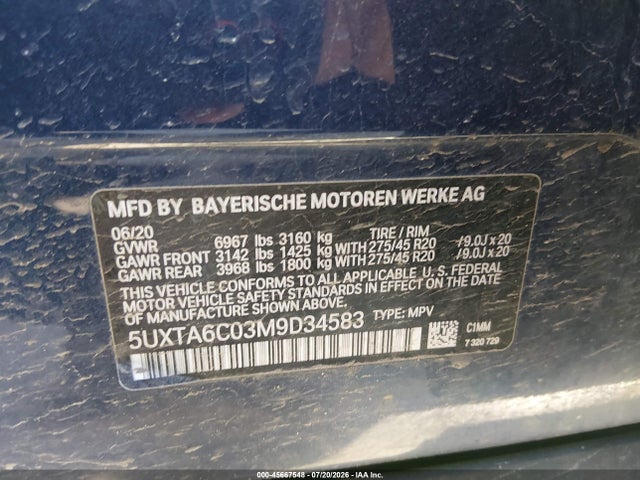 45667548 :رقم المزاد ، 5UXTA6C03M9D34583 vin ، 2021 Bmw X5 Phev Xdrive45e مزاد بيع