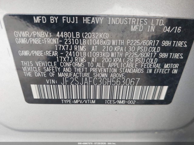Subaru Forester 2.5i Premium 2016 JF2SJAFC3GH563067 Image 9