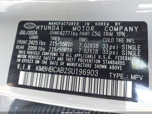 Продажа на аукционе авто 2025 Hyundai Kona Sel, vin: KM8HBCAB2SU196903, номер лота: 45667636
