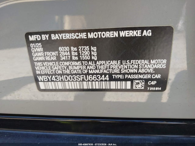 45667638 :رقم المزاد ، WBY43HD03SFU66344 vin ، 2025 Bmw I4 Gran Coupe Xdrive40 مزاد بيع