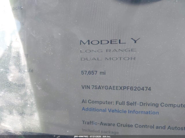 45667652 :رقم المزاد ، 7SAYGAEEXPF620474 vin ، 2023 Tesla Model Y Awd/long Range Dual Motor All-wheel Drive مزاد بيع