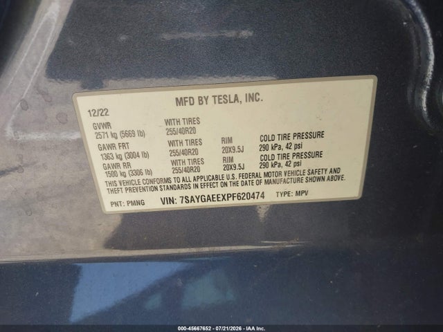 45667652 :رقم المزاد ، 7SAYGAEEXPF620474 vin ، 2023 Tesla Model Y Awd/long Range Dual Motor All-wheel Drive مزاد بيع