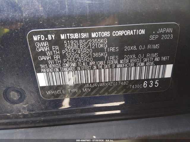 45667683 :رقم المزاد ، JA4J4VA8XRZ017482 vin ، 2024 Mitsubishi Outlander Se 2.5 S-awc مزاد بيع