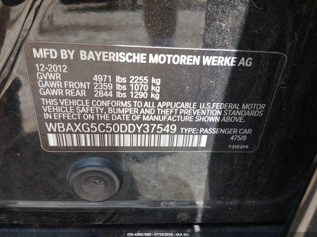 Aukcja sprzedaży 2013 Bmw 528i, vin: WBAXG5C50DDY37549, numer aukcji: 45667690