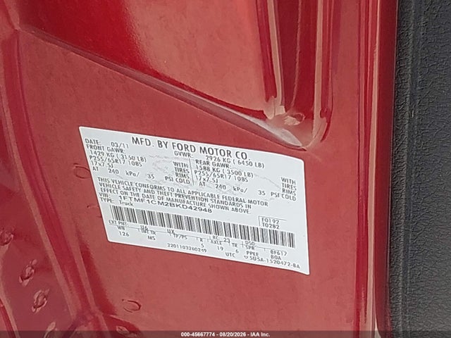 45667774 :رقم المزاد ، 1FTMF1CM2BKD42948 vin ، 2011 Ford F-150 Xlt مزاد بيع