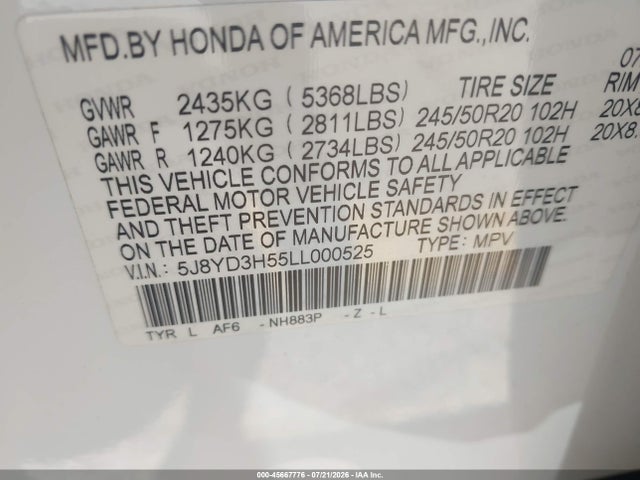 Acura Mdx Technology Package 2020 5J8YD3H55LL000525 Image 9