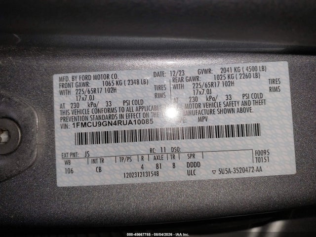 Aukcja sprzedaży 2024 Ford Escape Active, vin: 1FMCU9GN4RUA10085, numer aukcji: 45667785