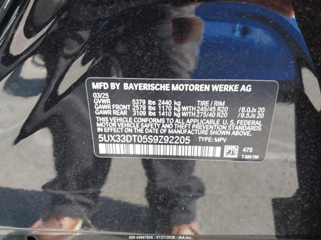 2025 Bmw X4 Xdrive30i მანქანა იყიდება აუქციონზე, vin: 5UX33DT05S9Z92205, აუქციონის ნომერი: 45667806
