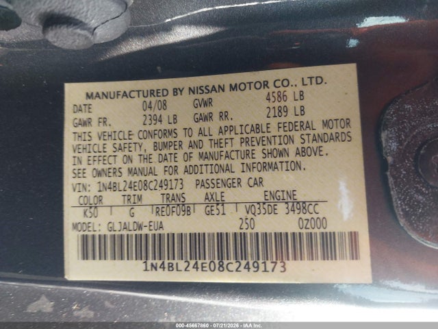 Продажа на аукционе авто 2008 Nissan Altima 3.5 Se, vin: 1N4BL24E08C249173, номер лота: 45667860
