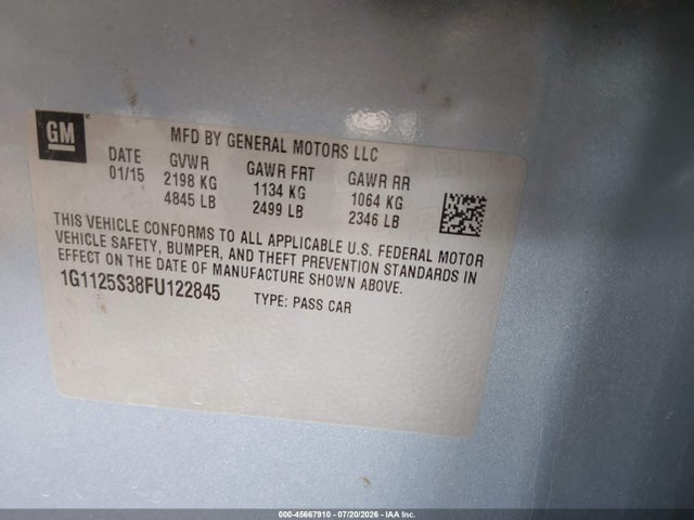 Chevrolet Impala 2lt 2015 1G1125S38FU122845 Image 9