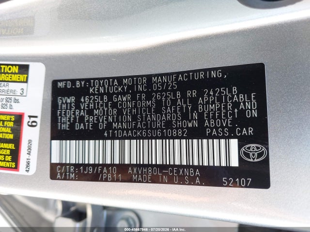 Toyota CAMRY LE 2025 4T1DAACK6SU610882 Image 9