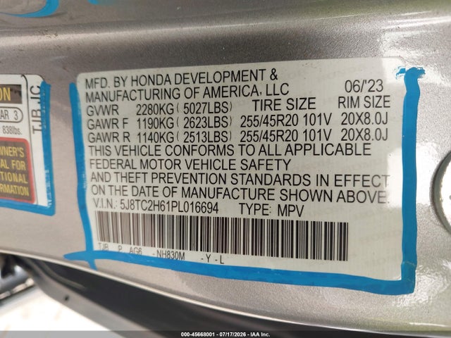 2023 Acura Rdx A-spec Package მანქანა იყიდება აუქციონზე, vin: 5J8TC2H61PL016694, აუქციონის ნომერი: 45668001