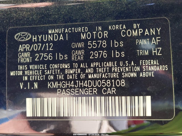 Продаж на аукціоні авто 2013 Hyundai Equus Signature, vin: KMHGH4JH4DU058108, номер лоту: 45668006