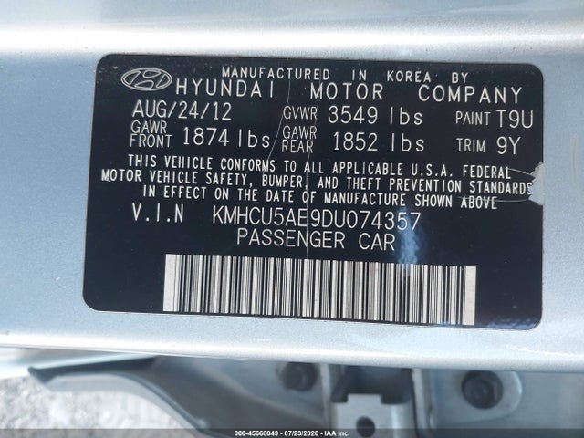 Aukcja sprzedaży 2013 Hyundai Accent Se, vin: KMHCU5AE9DU074357, numer aukcji: 45668043