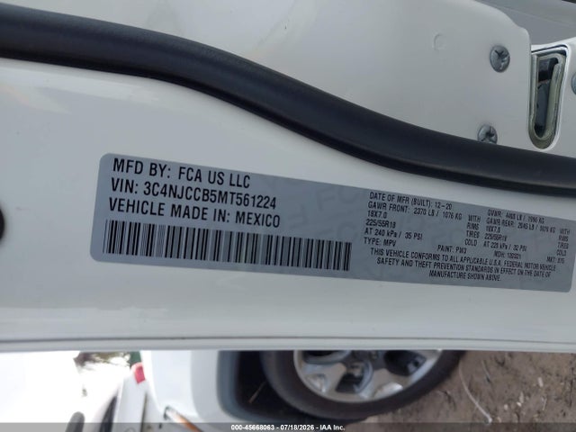45668063 :رقم المزاد ، 3C4NJCCB5MT561224 vin ، 2021 Jeep Compass Limited Fwd مزاد بيع