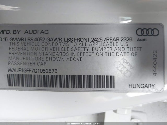 Продажа на аукционе авто 2016 Audi S3 Prestige, vin: WAUF1GFF7G1052576, номер лота: 45668099