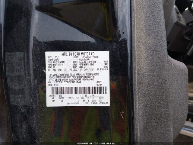 Продаж на аукціоні авто 2011 Ford F-150 Xlt, vin: 1FTFX1ET6BFB31142, номер лоту: 45668144