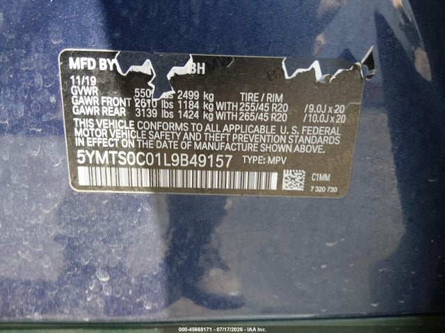 Aukcja sprzedaży 2020 Bmw X3 M, vin: 5YMTS0C01L9B49157, numer aukcji: 45668171