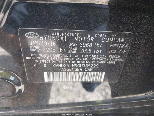 2016 Hyundai Elantra Gt მანქანა იყიდება აუქციონზე, vin: KMHD35LH9GU335229, აუქციონის ნომერი: 45668175