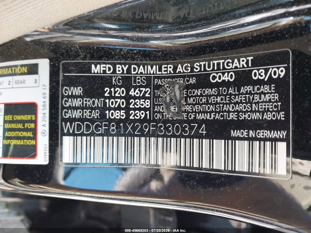 Продаж на аукціоні авто 2009 Mercedes-benz C 300 Luxury 4matic/sport 4matic, vin: WDDGF81X29F330374, номер лоту: 45668203